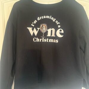 Fifth Sun Pullover Sweatshirt Black 'Wine Christmas' Women's Size L